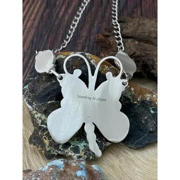 Handmade Sterling Silver Sonoran Mountain Turquoise Butterfly Necklace Signed